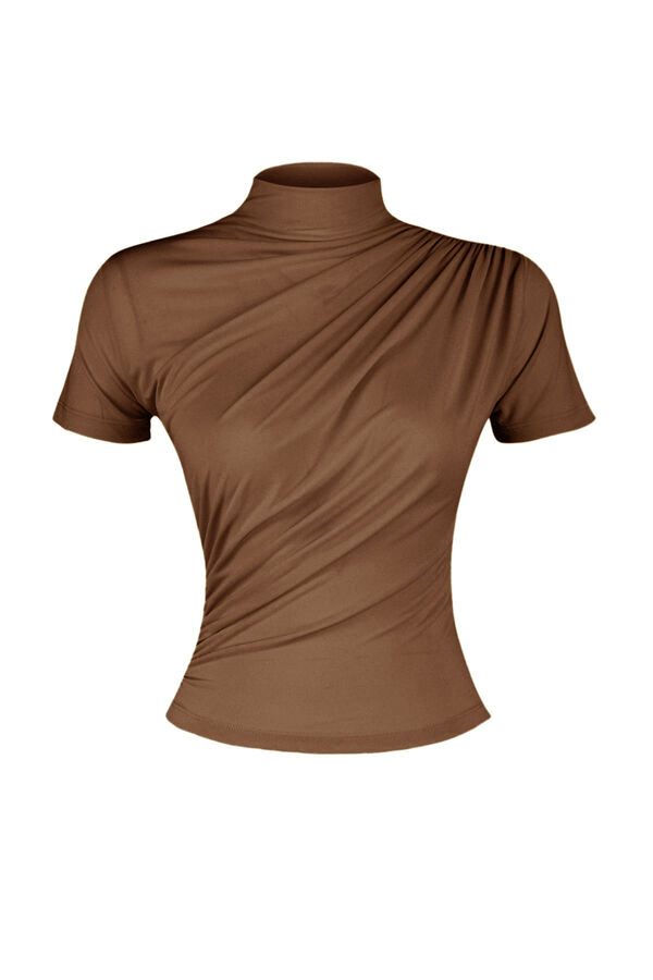 Trendyol Blusa con cuello alto marr&oacute;n