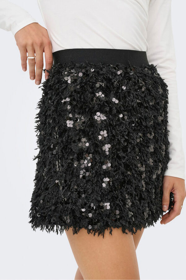 Only Short skirt with feathers and sequins black