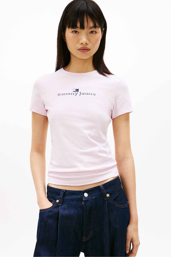 Tommy Jeans Camiseta slim manga corta rosa