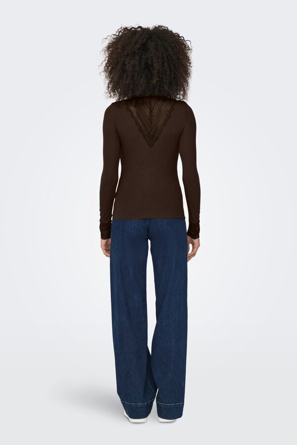 Only Lace detail T-shirt brown