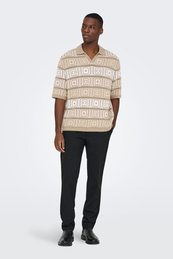 Only & Sons Polo de punto manga corta beige