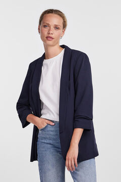 Springfield Blazer with 3/4-length sleeves, lapel detail and gathered sleeves. No buttons. bluish