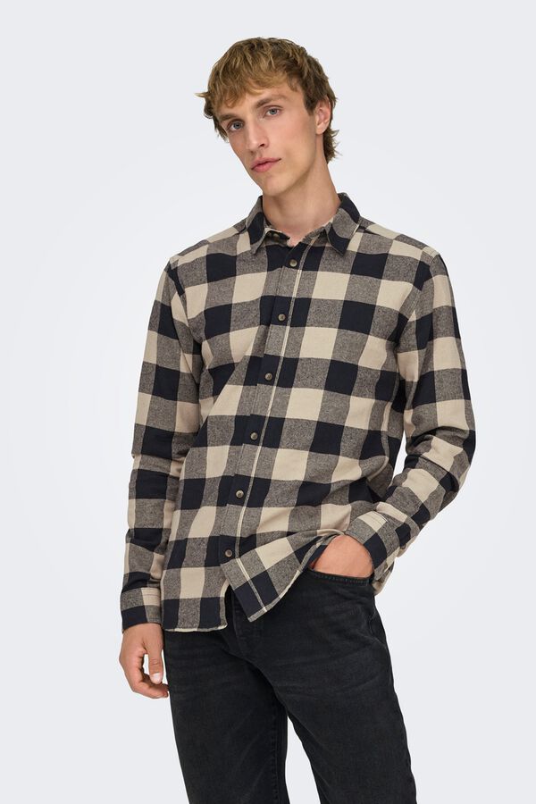 Only & Sons Men's long sleeve sleeved checkered shirt blue