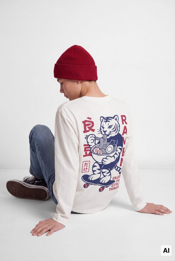 Springfield Kids Camiseta manga larga Tigre Ramen ni&ntilde;o marfil