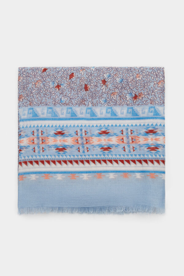 Springfield Floral ethnic border scarf bluish