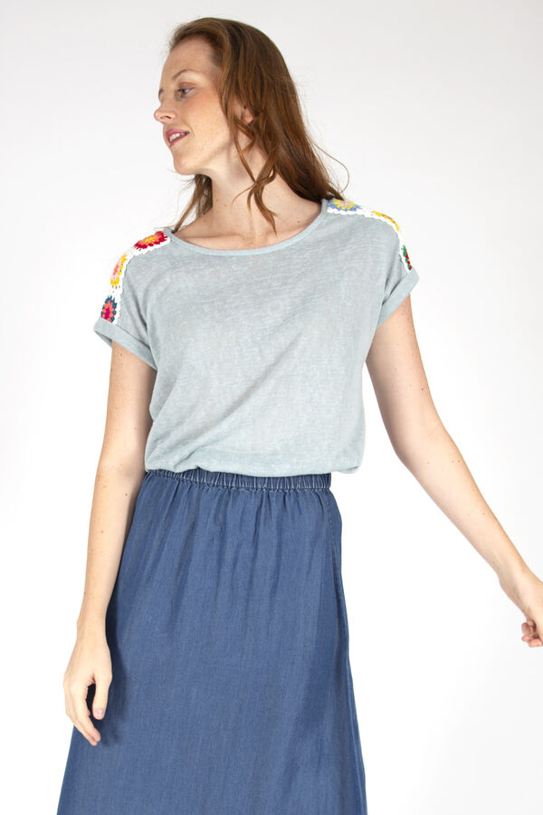 Springfield Short-sleeved t-shirt with crochet detail blue mix