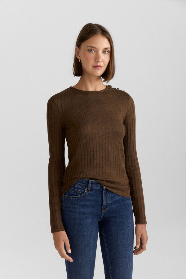Springfield Boat neck T-shirt with buttons nude