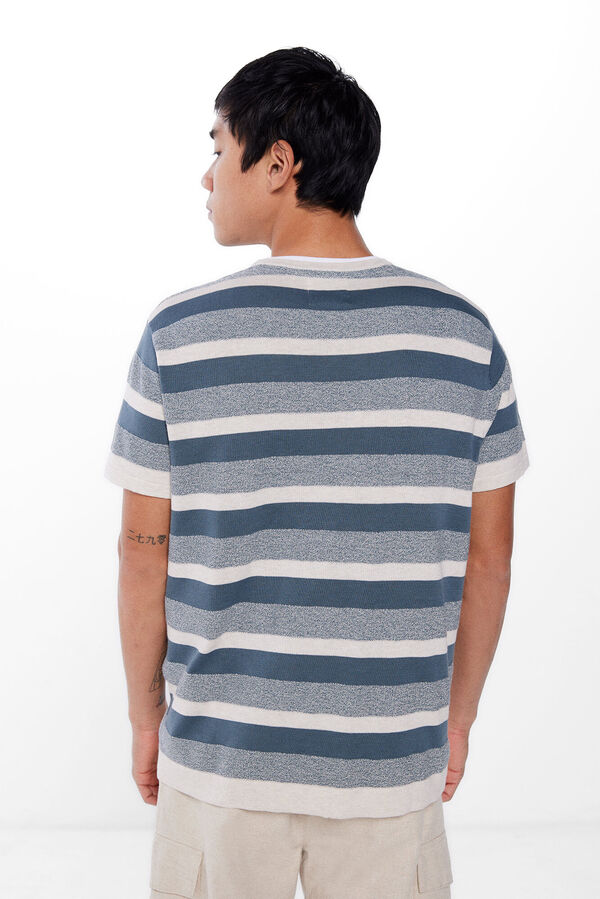 Springfield Textured striped short-sleeved jumper steel blue