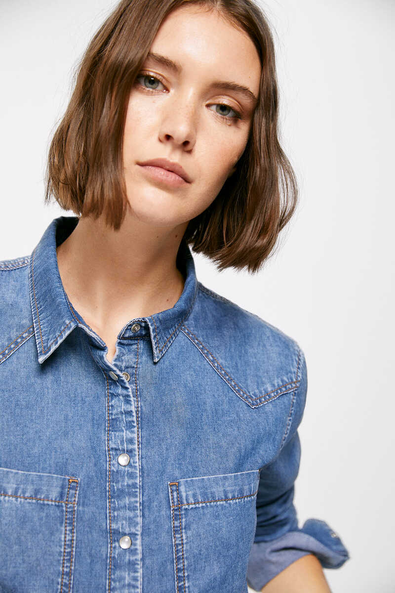 Springfield Sustainable wash denim shirt with pockets blue