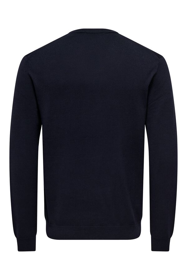 Only & Sons Su&eacute;ter masculino com gola redonda e regular fit.  azul