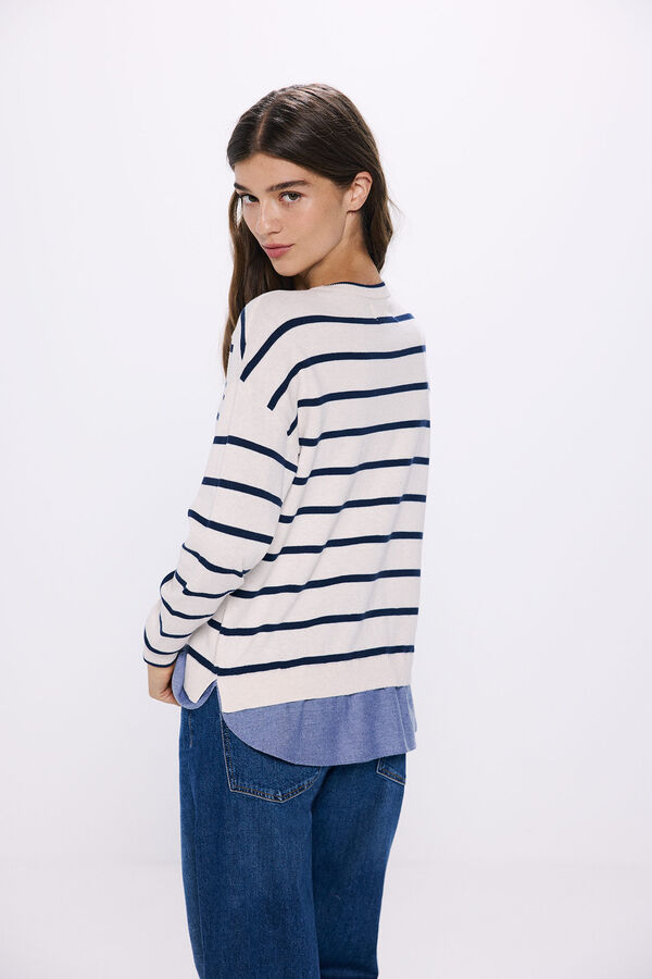 Springfield Cotton-combined "Love" sweater blue