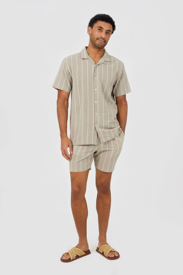 Brave Soul Camisa a rayas manga corta beige