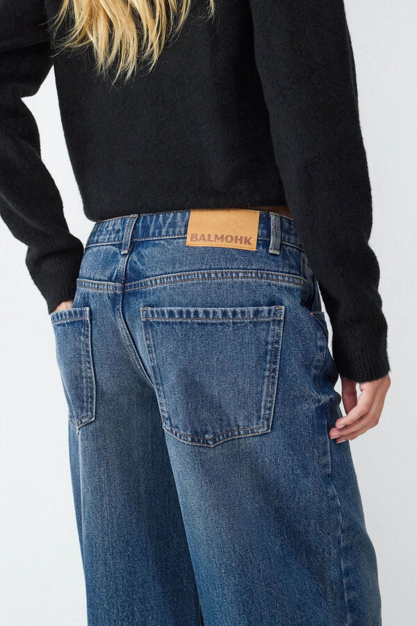 Balmohk Cal&ccedil;a jeans larga e cintura baixa cinzento