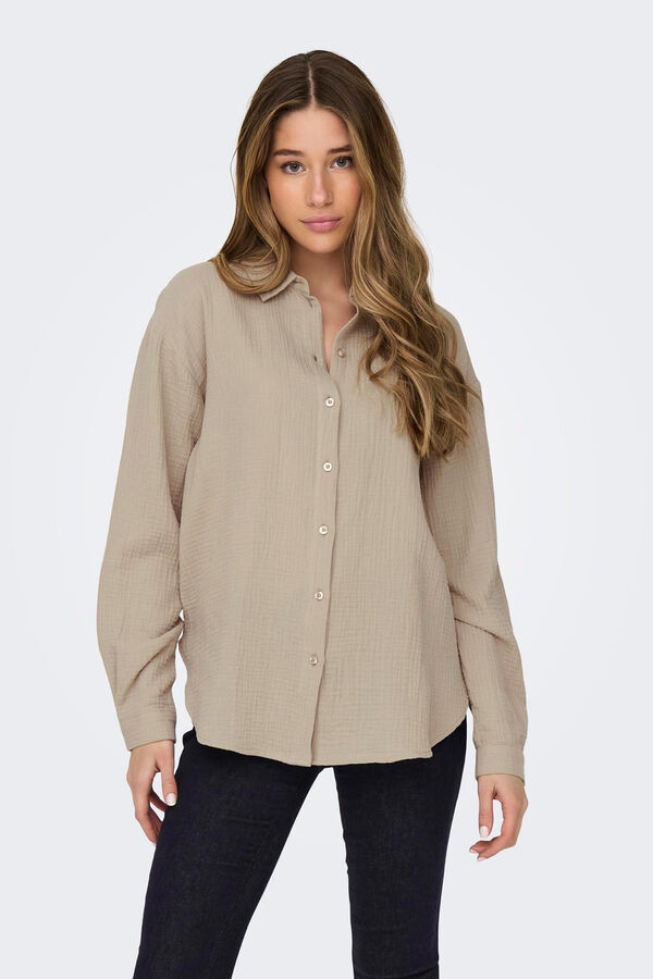 Springfield Button-up shirt with long sleeves smeđa