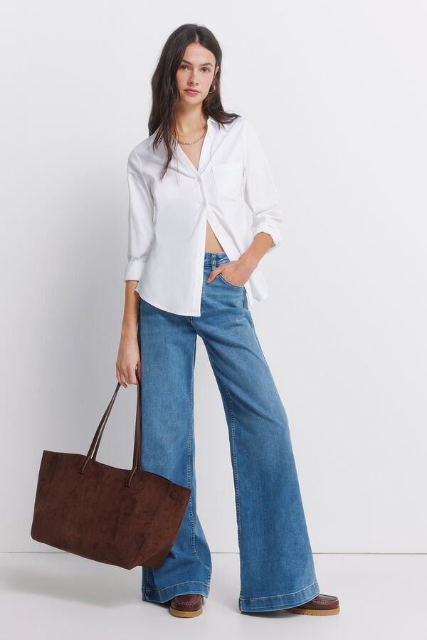 Springfield Oxford NECKLINE V cotton shirt white