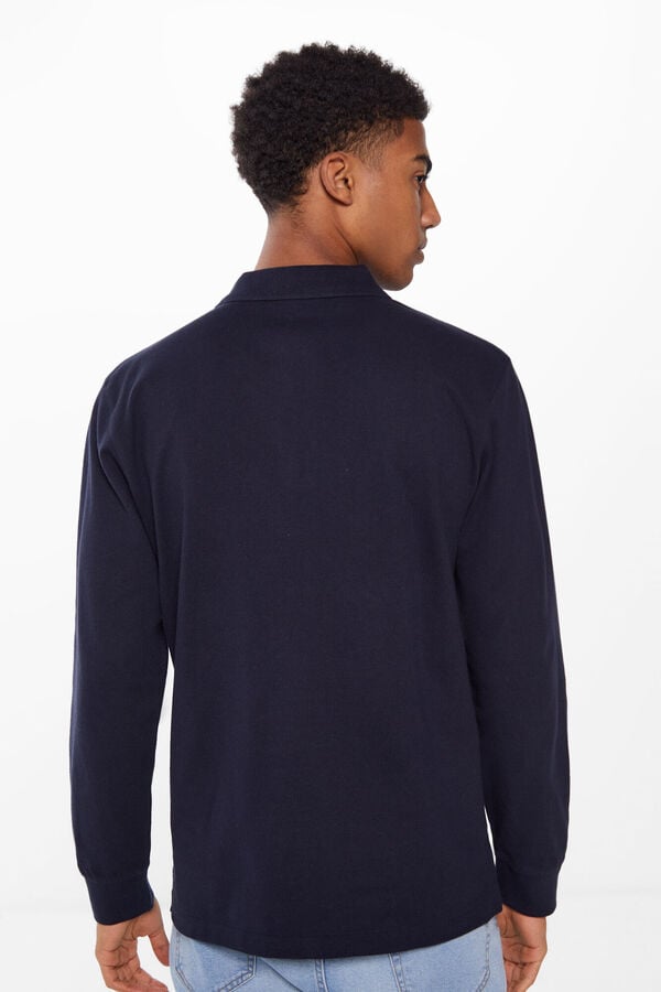 Springfield Essential long-sleeved piqué polo shirt navy