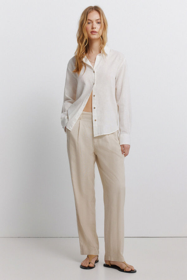 Springfield Chemise col en V en lin marron