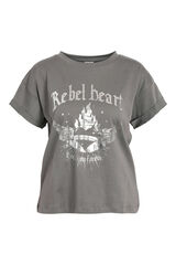 Noisy May Camiseta b&aacute;sica con print rockero: Un toque rebelde para tu estilo casual. gris