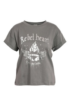 Noisy May Camiseta b&aacute;sica con print rockero: Un toque rebelde para tu estilo casual. gris