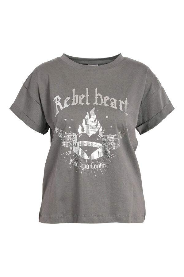 Noisy May Camiseta b&aacute;sica con print rockero: Un toque rebelde para tu estilo casual. gris