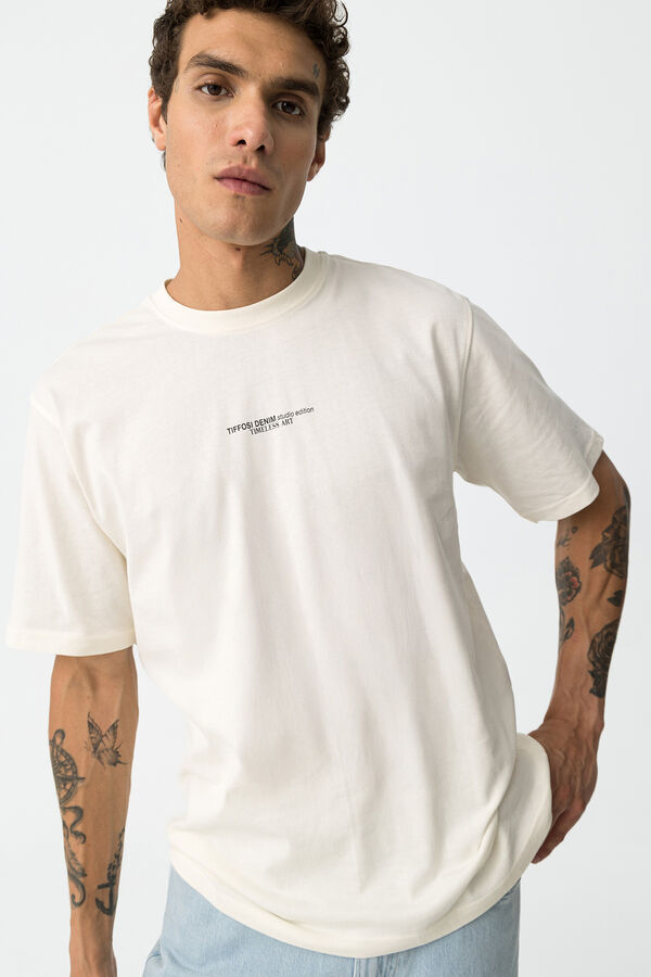 Tiffosi Camiseta relaxed con bordado en la espalda beige