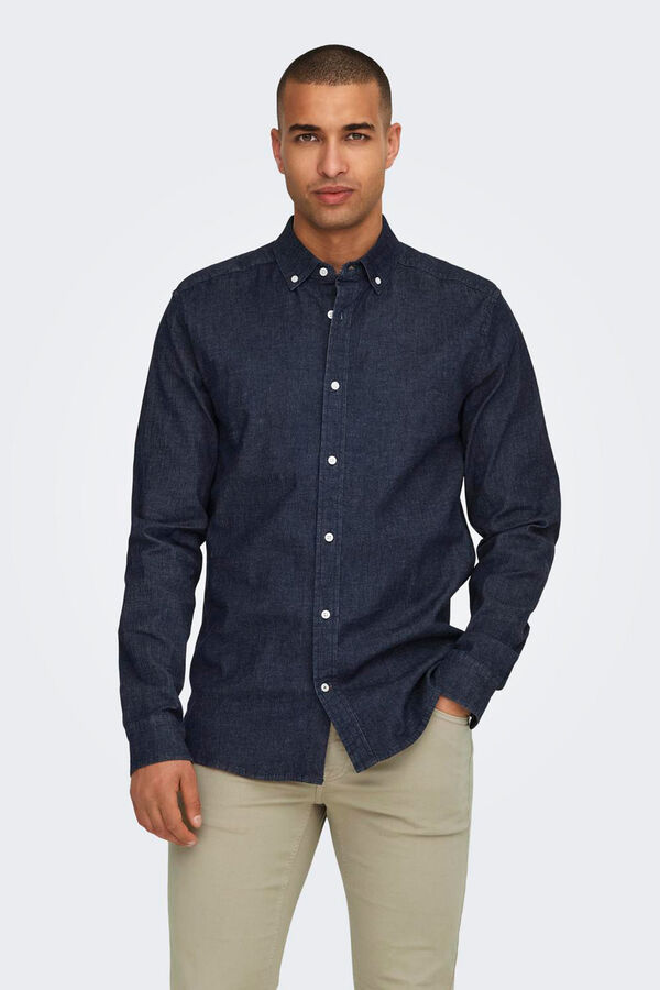 Springfield Chambray shirt with classic neck  mornarskoplava