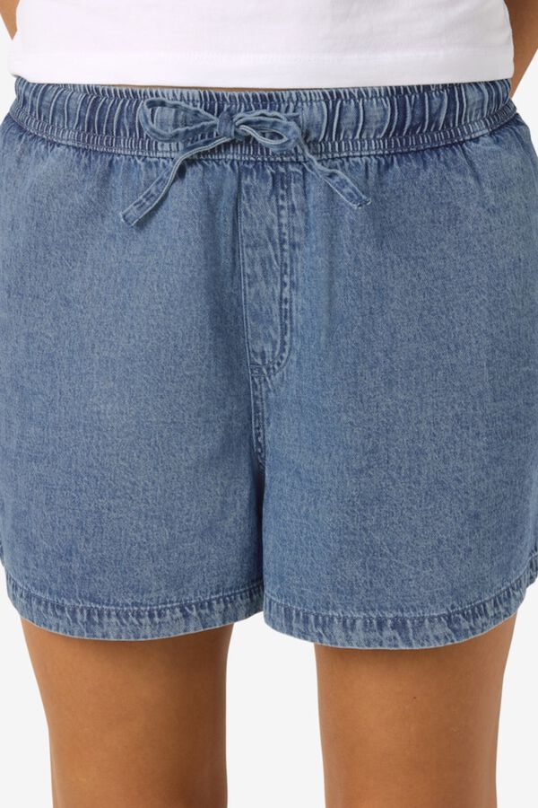 Noisy May Jeans curto leve com cintura el&aacute;stica azul