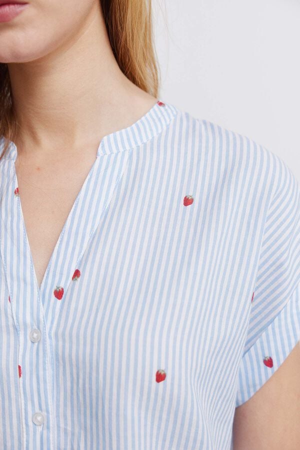 Springfield Cotton mandarin collar shirt blue