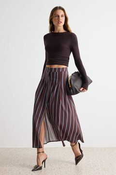 Trendyol Saia midi &agrave;s riscas cru