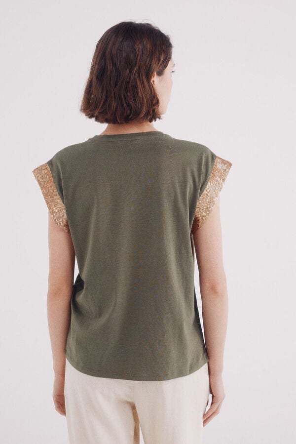 Springfield Sequined drop sleeve sleeve -shirt beige