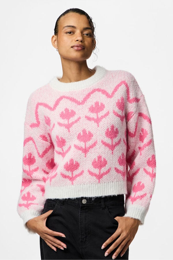 Pieces Floral print round neck sweater white