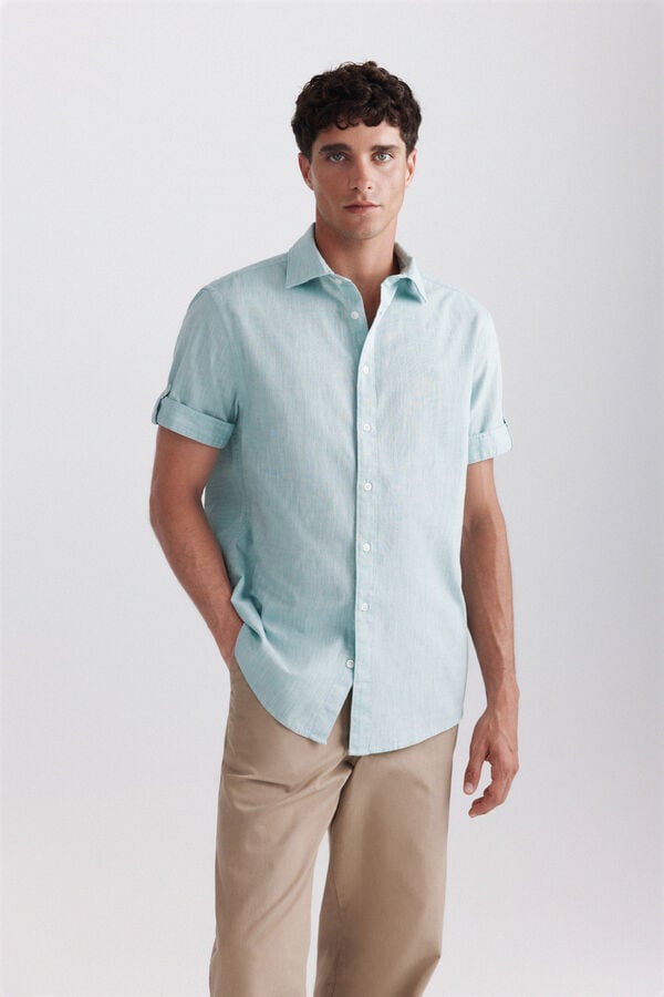 Springfield Short sleeve turn-up shirt green