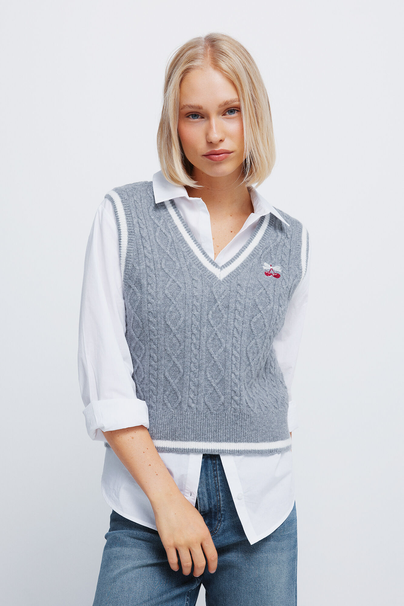 Springfield Gilet en tricot brod&eacute; de en maille