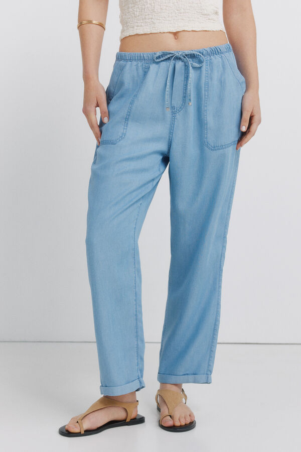 Springfield Tencel denim jogger trousers blue