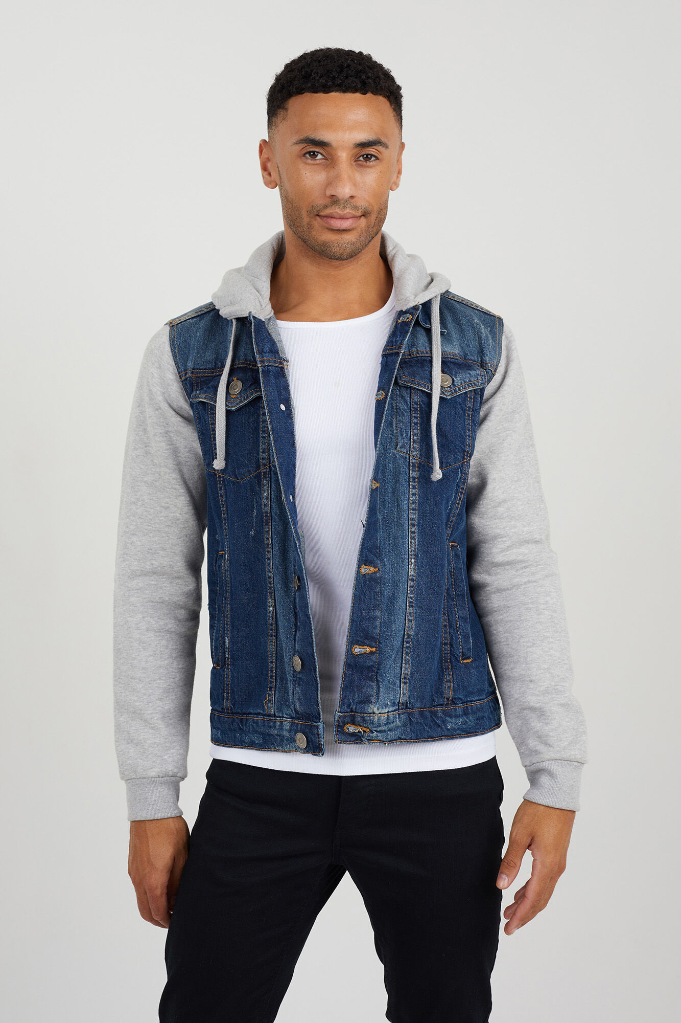CS Men's Ripped Distressed Denim Jean Vest With Removable Hood  (Black/Red-Buttons, S) - Walmart.com