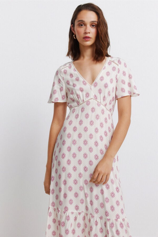 Springfield Robe midi en dentelle &agrave; manches courtes blanc