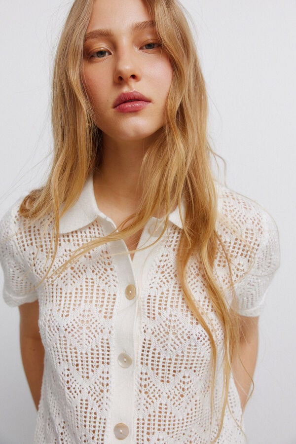 Springfield Pointelle polo cardigan beige