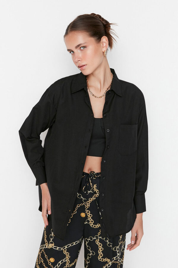 Trendyol Camisa algod&oacute;n negro