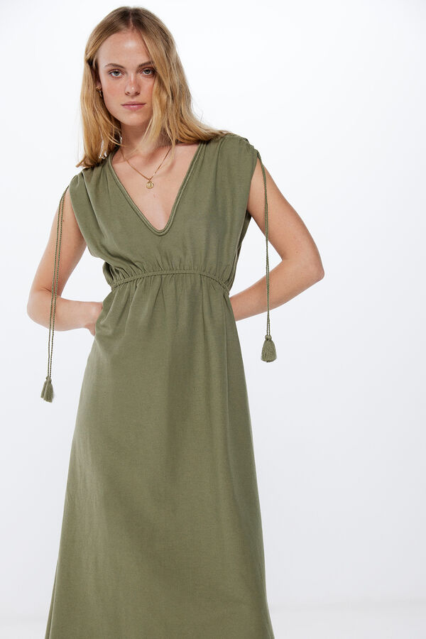 Springfield Tunikakleid Midi Baumwolle Leinen mit Print