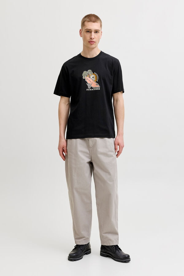 Jack & Jones T-shirt estampada em algod&atilde;o preto