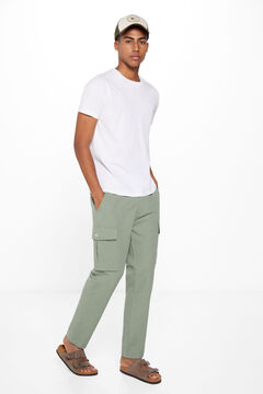 Springfield Slim fit linen cargo trousers green