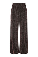 Pieces Calças de lurex elásticas de perna reta castanho