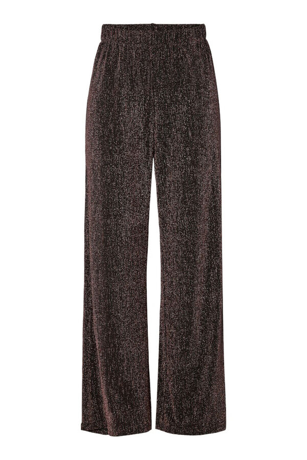 Pieces Calças de lurex elásticas de perna reta castanho