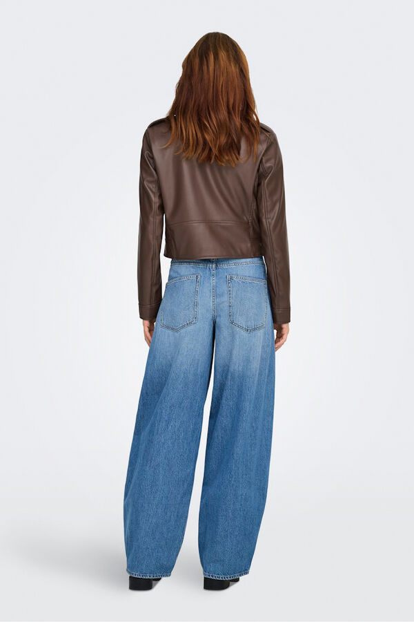 Only Chaqueta biker piel vegana marr&oacute;n