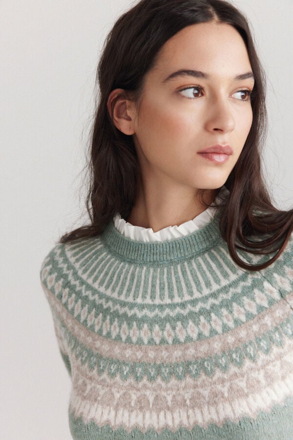 Springfield Jacquard shirt collar jumper beige