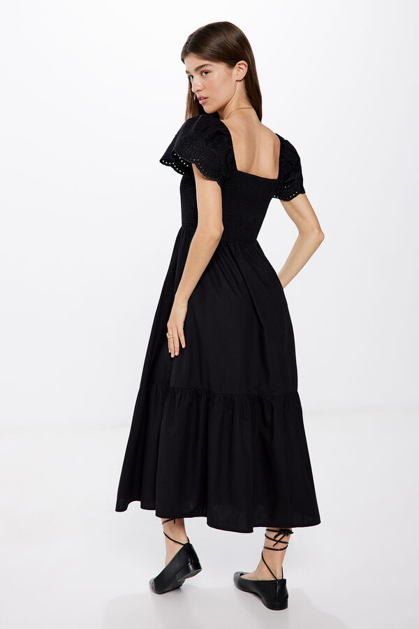 Springfield Midi haljina s rukavima sa schiffli vezom negro