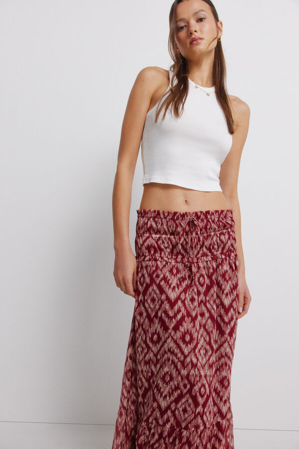 Springfield Smocked waist long skirt printed