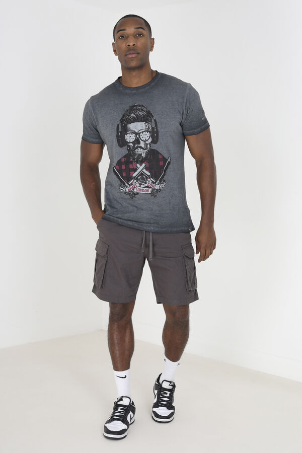 Brave Soul Camiseta de calavera manga corta gris