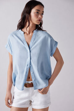 Springfield Mandarin collar short-sleeved shirt royal blue