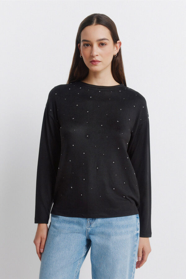 Springfield Front studded T-shirt black